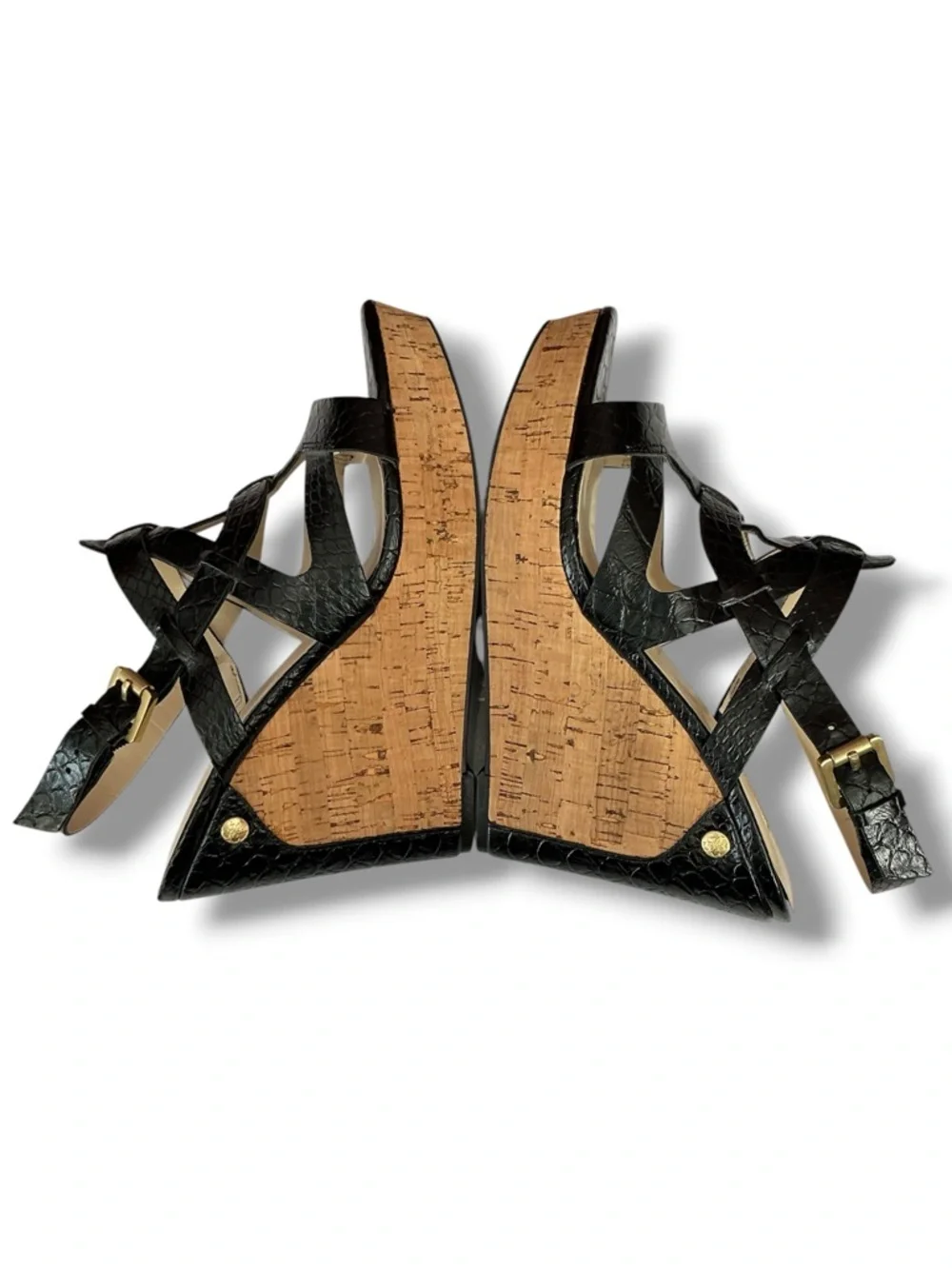 Guess Black Faux-Snakeskin Cork Wedge Sandals